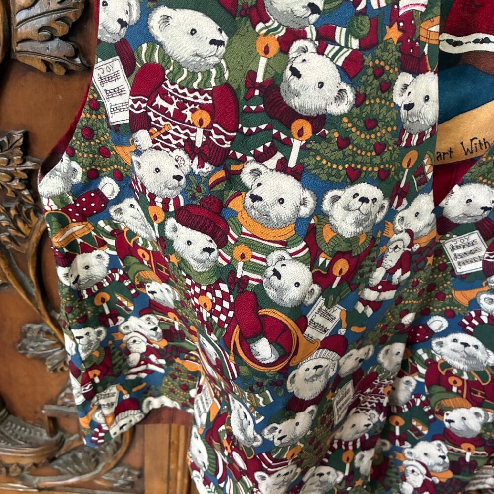 Handmade Christmas Vest Reversible M-L Bears Santa Village Women's Cottagecore. - Picture 6 of 8
